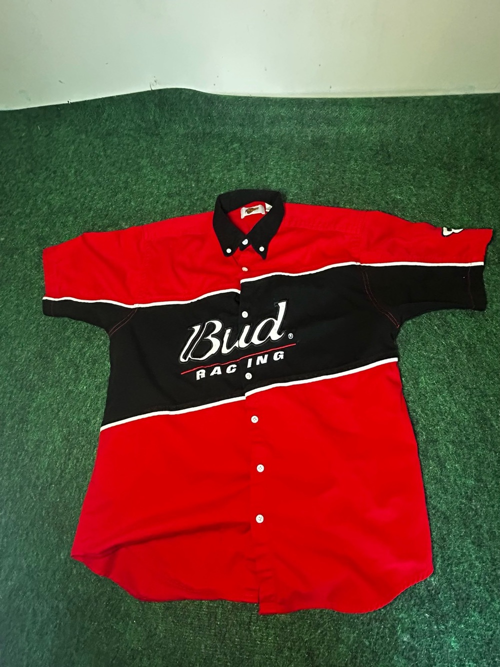 Budweiser Racing Button Up Red Black Boxy Fit